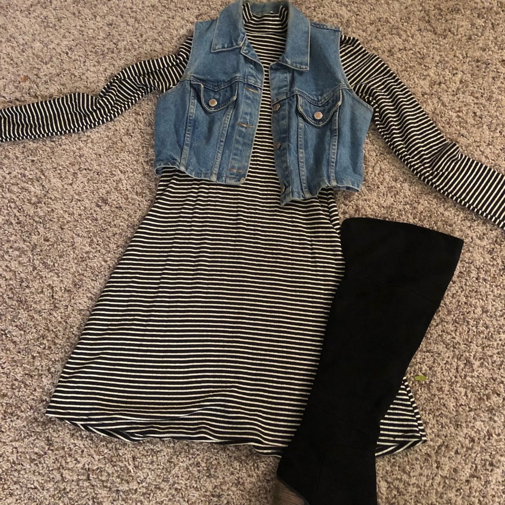 Ribbed striped mock neck skater dress